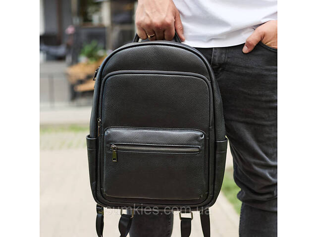 Чоловічий шкіряний рюкзак 41х31х16, універсальний міський наплічник для роботи та поїздок, офісна чоловіча сумка, чорний - Фото 1