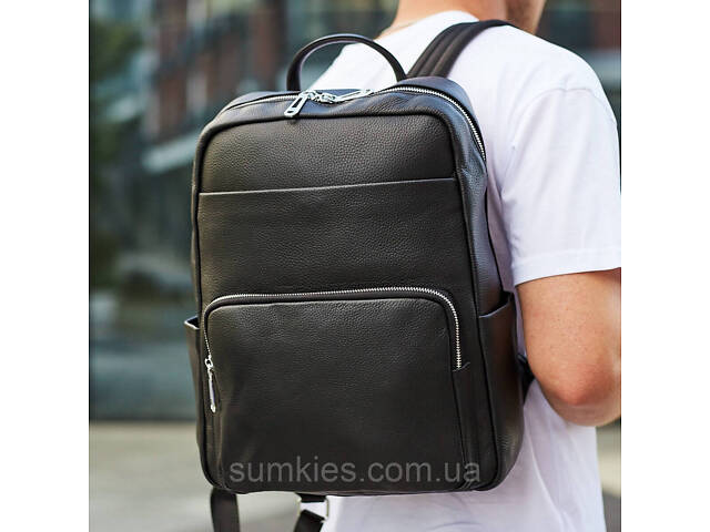 Чоловічий шкіряний рюкзак для поїздок та відпочинку 30х40х16, сумка наплічна Tiding Bag 59331, чорна - Фото 1