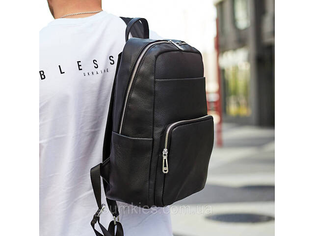 Чоловічий шкіряний рюкзак для поїздок та відпочинку 30х40х16, сумка наплічна Tiding Bag 59331, чорна - Фото 2