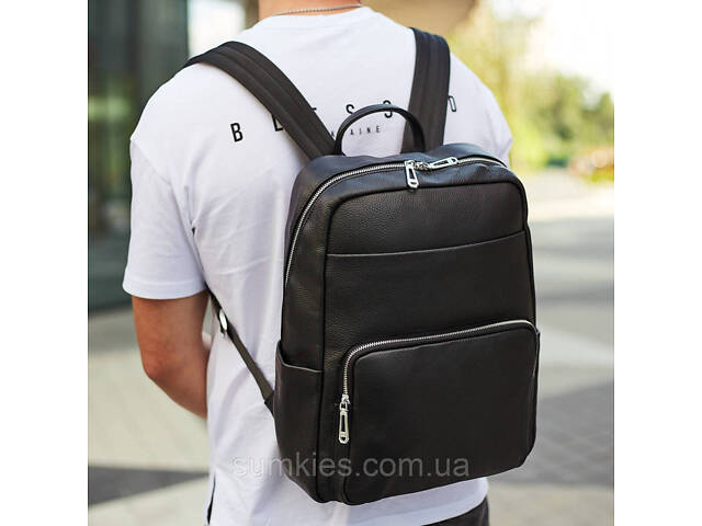 Чоловічий шкіряний рюкзак для поїздок та відпочинку 30х40х16, сумка наплічна Tiding Bag 59331, чорна - Фото 3