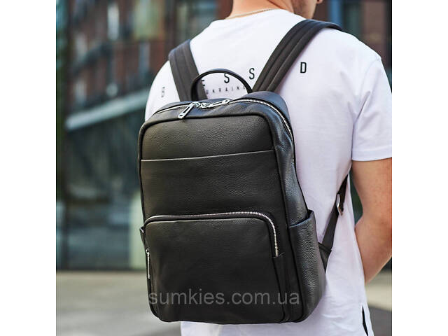 Чоловічий шкіряний рюкзак для поїздок та відпочинку 30х40х16, сумка наплічна Tiding Bag 59331, чорна - Фото 4