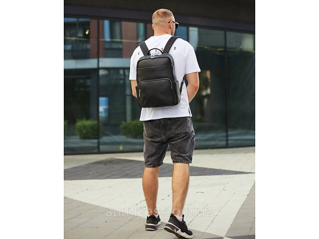 Чоловічий шкіряний рюкзак для поїздок та відпочинку 30х40х16, сумка наплічна Tiding Bag 59331, чорна - Фото 6