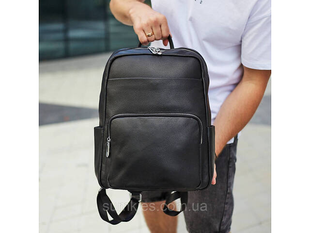 Чоловічий шкіряний рюкзак для поїздок та відпочинку 30х40х16, сумка наплічна Tiding Bag 59331, чорна - Фото 7