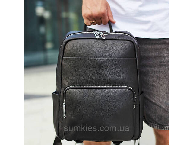 Чоловічий шкіряний рюкзак для поїздок та відпочинку 30х40х16, сумка наплічна Tiding Bag 59331, чорна - Фото 8
