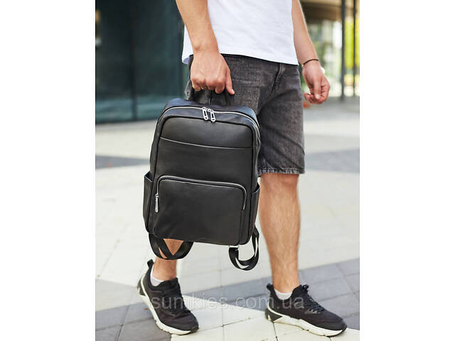 Чоловічий шкіряний рюкзак для поїздок та відпочинку 30х40х16, сумка наплічна Tiding Bag 59331, чорна - Фото 9