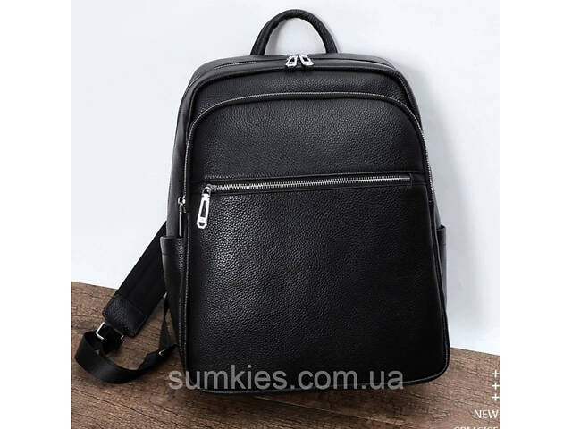 Чоловічий шкіряний рюкзак для поїздок та прогулянок 30х40х17, сумка на спину в офіс Tiding Bag 75362 чорна - Фото 2