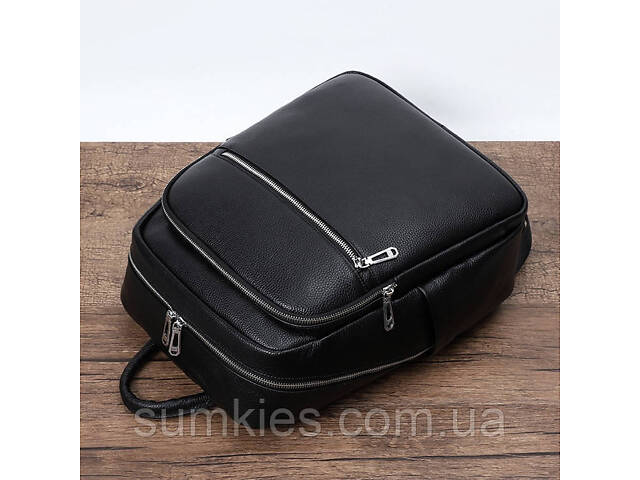 Чоловічий шкіряний рюкзак для поїздок та прогулянок 30х40х17, сумка на спину в офіс Tiding Bag 75362 чорна - Фото 3