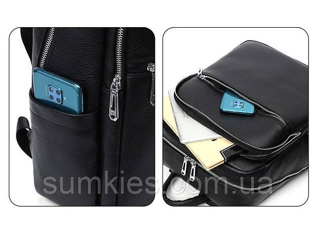 Чоловічий шкіряний рюкзак для поїздок та прогулянок 30х40х17, сумка на спину в офіс Tiding Bag 75362 чорна - Фото 6