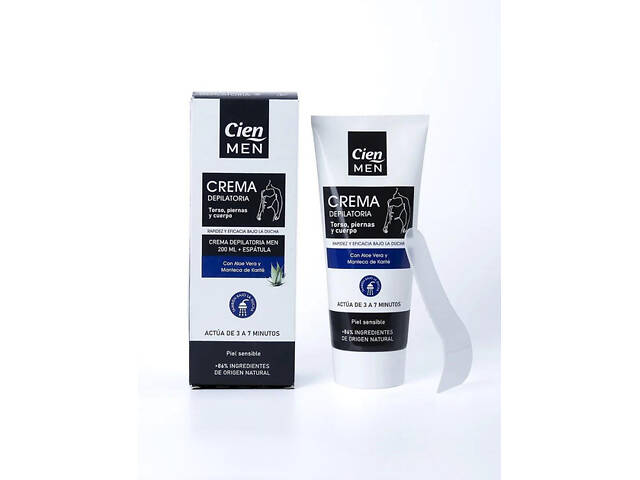 Чоловічий крем Deliplus Cien men для депіляції волосся на тілі, торсі та ногах з алое віра та олією ши 200 мл. Cien men - Фото 2