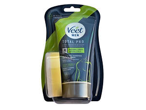 Мужской крем для депиляции волос в душе 150 мл. с мочалкой Veet men Total Pro Crema Depilatoria