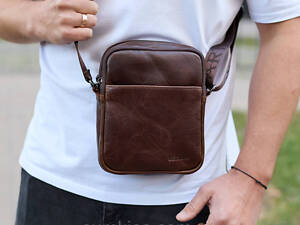 Чоловічий месенджер через плече 20х16х6, сумка планшетка для міста, барсетка для телефону, коричнева