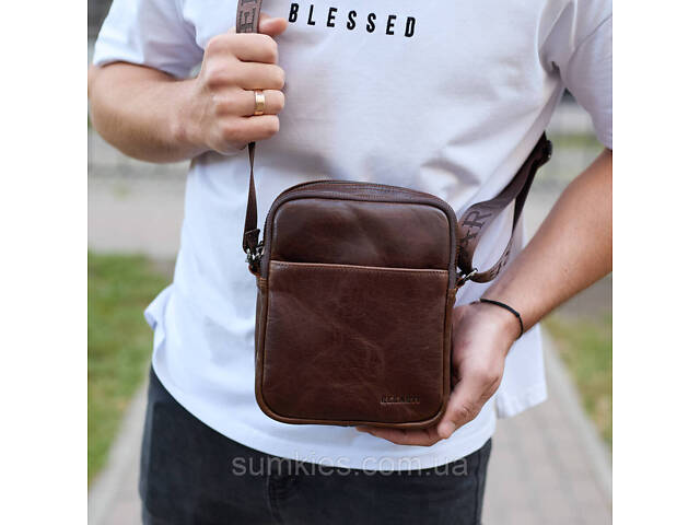 Чоловічий месенджер через плече 20х16х6, сумка планшетка для міста, барсетка для телефону, коричнева - Фото 3