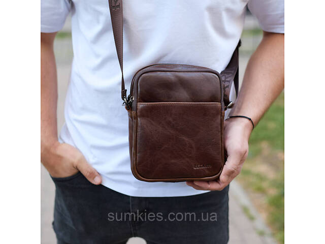 Чоловічий месенджер через плече 20х16х6, сумка планшетка для міста, барсетка для телефону, коричнева - Фото 5