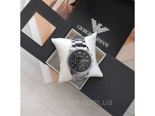 Мужской подарочный набор Armani часы, кожаный ремень и кошелек black/silver - Фото 4
