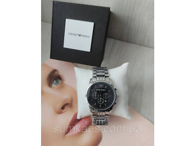 Мужской подарочный набор Armani часы, кожаный ремень и кошелек black/silver - Фото 3