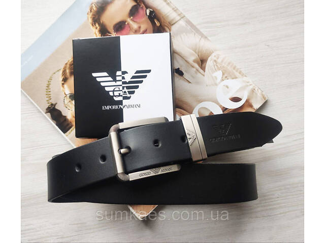 Мужской подарочный набор Armani часы, кожаный ремень и кошелек black/silver - Фото 8