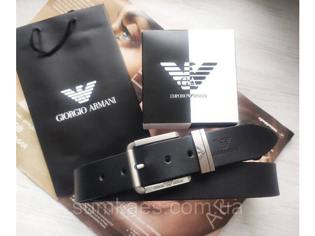 Мужской подарочный набор Armani часы, кожаный ремень и кошелек black/silver - Фото 6