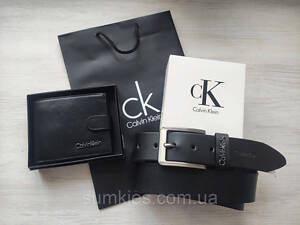 Мужской подарочный набор Calvin Klein кожаный ремень и кошелек