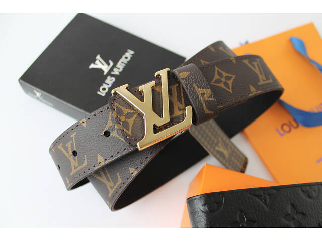 Мужской подарочный набор - кожаный ремень и кошелек Louis Vuitton brown&black - Фото 2
