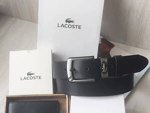 Мужской подарочный набор Lacoste black ремень и кошелек