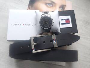 Чоловічий подарунковий набір Tommi годинник і шкіряний ремінь silver/black