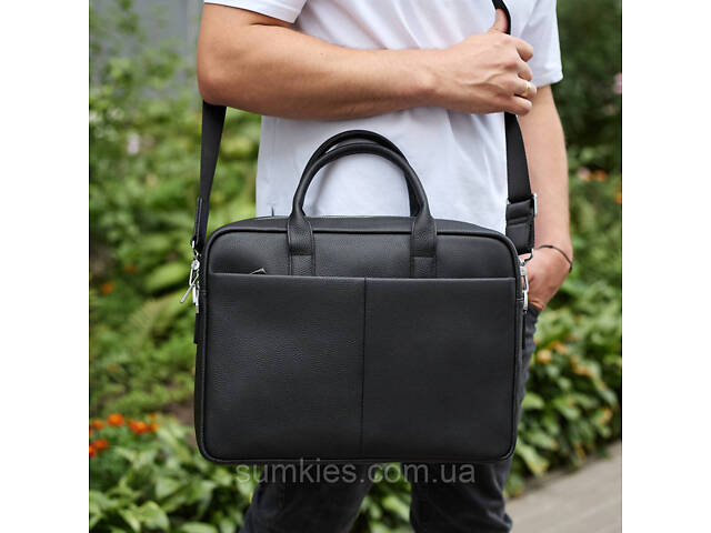 Чоловічий портфель на плече 38х28х8.5, офісний шкіряний месенджер, чоловіча ділова сумка для міста, чорна - Фото 6