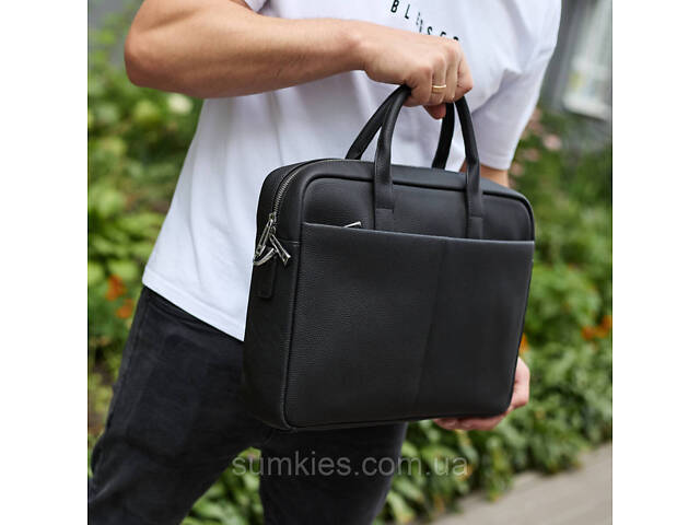 Чоловічий портфель на плече 38х28х8.5, офісний шкіряний месенджер, чоловіча ділова сумка для міста, чорна - Фото 9