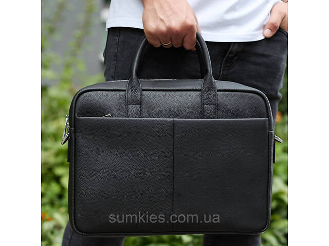 Чоловічий портфель на плече 38х28х8.5, офісний шкіряний месенджер, чоловіча ділова сумка для міста, чорна - Фото 2