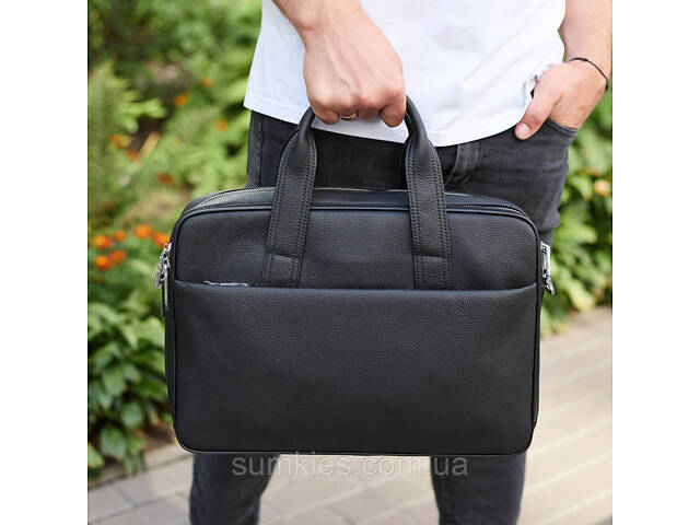 Чоловічий портфель на плече 40х28х10, офісний шкіряний месенджер, чоловіча ділова сумка для міста, чорний - Фото 1