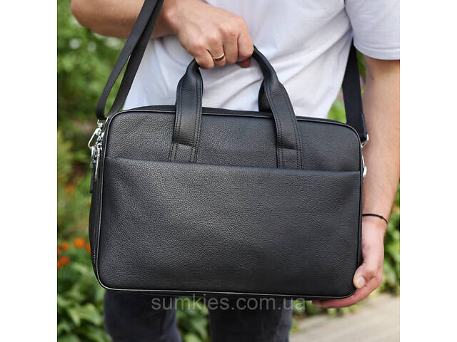 Чоловічий портфель на плече 40х28х10, офісний шкіряний месенджер, чоловіча ділова сумка для міста, чорний - Фото 3