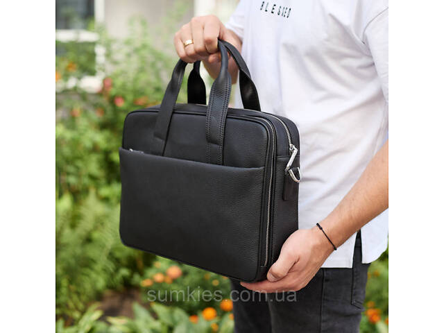 Чоловічий портфель на плече 40х28х10, офісний шкіряний месенджер, чоловіча ділова сумка для міста, чорний - Фото 5
