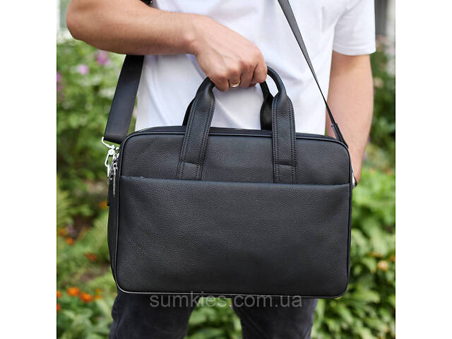 Чоловічий портфель на плече 40х28х10, офісний шкіряний месенджер, чоловіча ділова сумка для міста, чорний - Фото 7