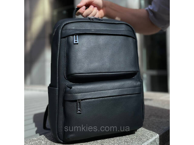 Чоловічий рюкзак для ноутбука та поїздок з натуральної шкіри 40х30х16, сумка наплічна Tiding Bag, чорна - Фото 1