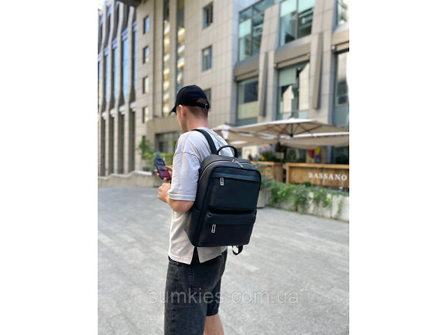 Чоловічий рюкзак для ноутбука та поїздок з натуральної шкіри 40х30х16, сумка наплічна Tiding Bag, чорна - Фото 2