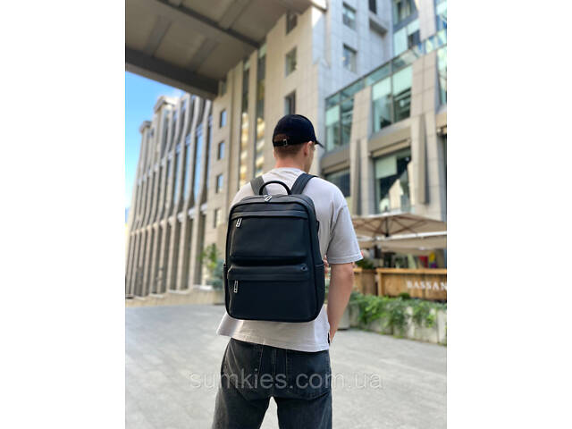 Чоловічий рюкзак для ноутбука та поїздок з натуральної шкіри 40х30х16, сумка наплічна Tiding Bag, чорна - Фото 4