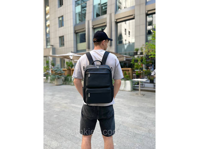 Чоловічий рюкзак для ноутбука та поїздок з натуральної шкіри 40х30х16, сумка наплічна Tiding Bag, чорна - Фото 5