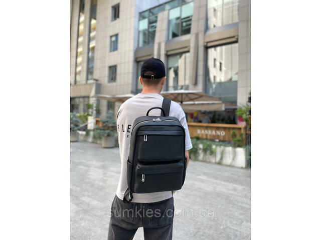 Чоловічий рюкзак для ноутбука та поїздок з натуральної шкіри 40х30х16, сумка наплічна Tiding Bag, чорна - Фото 6