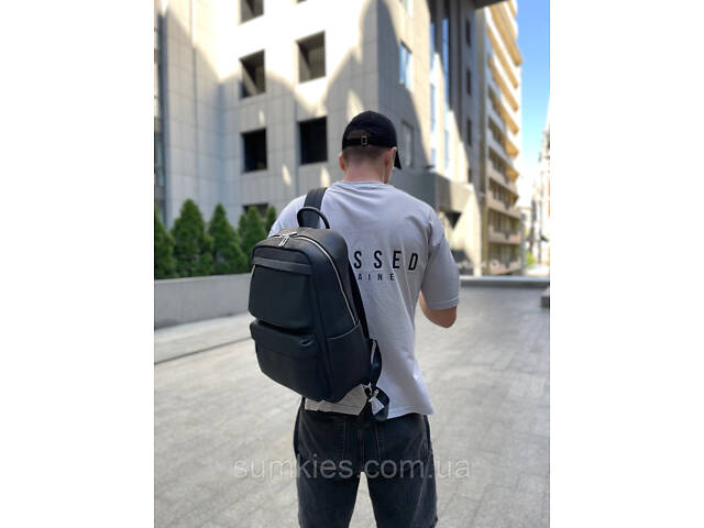 Чоловічий рюкзак для ноутбука та поїздок з натуральної шкіри 40х30х16, сумка наплічна Tiding Bag, чорна - Фото 7