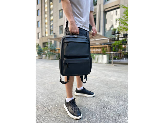 Чоловічий рюкзак для ноутбука та поїздок з натуральної шкіри 40х30х16, сумка наплічна Tiding Bag, чорна - Фото 8