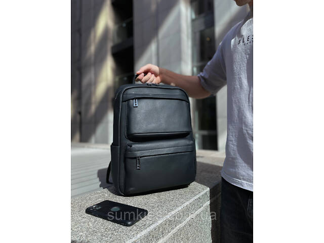 Чоловічий рюкзак для ноутбука та поїздок з натуральної шкіри 40х30х16, сумка наплічна Tiding Bag, чорна - Фото 10