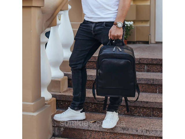 Чоловічий рюкзак шкіряний міський для ноутбука 28х40х14, сумка на спину для студента Tiding Bag , чорна - Фото 9