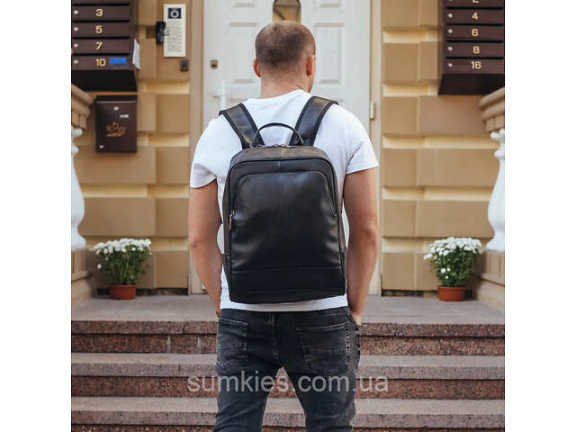 Чоловічий рюкзак шкіряний міський для ноутбука 28х40х14, сумка на спину для студента Tiding Bag , чорна - Фото 8