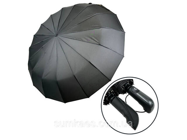Чоловіча складана парасолька-автомат від Feeling Rain на 16 спиць антивітер, чорний, M 02316-1 - Фото 1