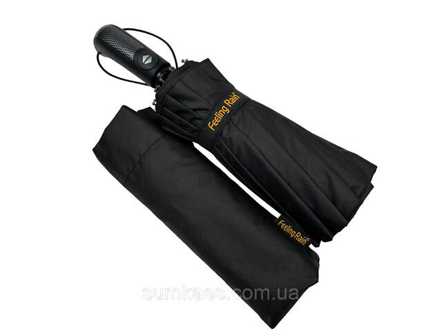 Чоловіча складана парасолька-автомат від Feeling Rain на 16 спиць антивітер, чорний, M 02316-1 - Фото 2