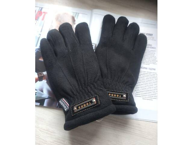 Мужские флисовые перчатки Thinsulate черные с манжетом - Фото 1