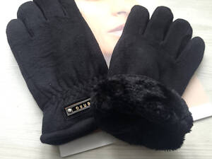 Чоловічі теплі флісові перчатки Thinsulate чорні з манжетом, підкладка хутро