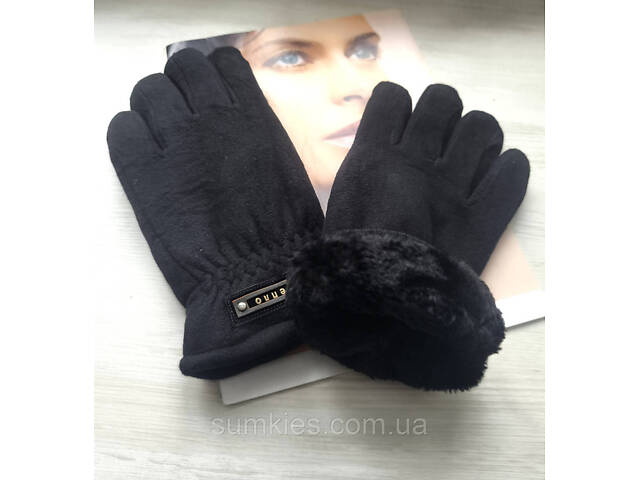 Мужские флисовые перчатки Thinsulate черные с манжетом - Фото 1