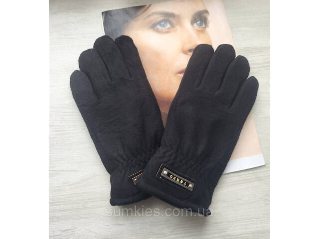 Мужские флисовые перчатки Thinsulate черные с манжетом - Фото 2