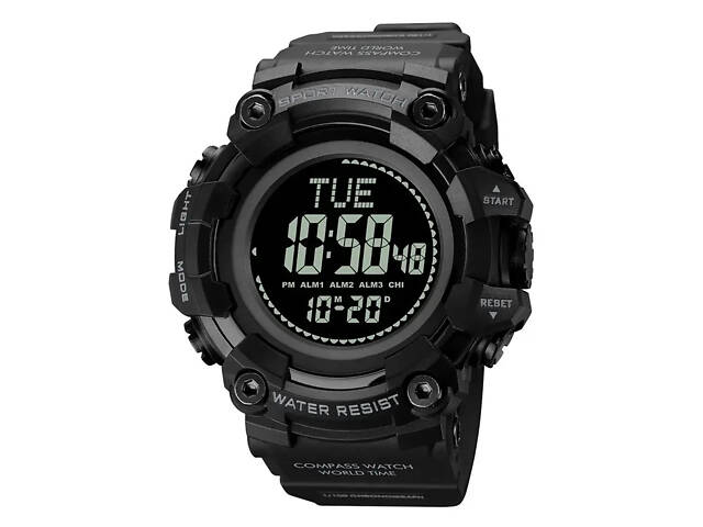 Мужские спортивные часы Skmei 2037 с компасом (Черные) - Фото 1