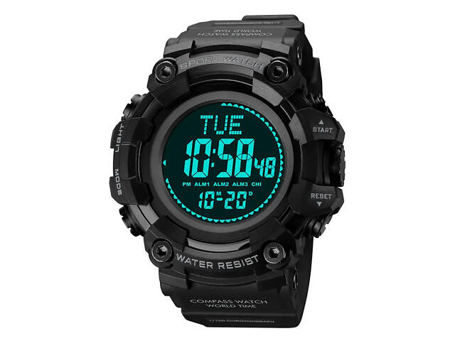 Мужские спортивные часы Skmei 2037 с компасом (Черные) - Фото 2